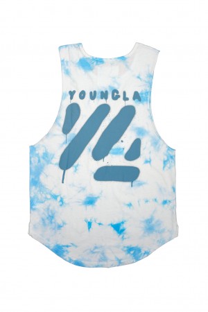 YoungLA 321 Tie Dye Bloc Cut Off Erkek Atlet Mavi | 453-QSBZJK