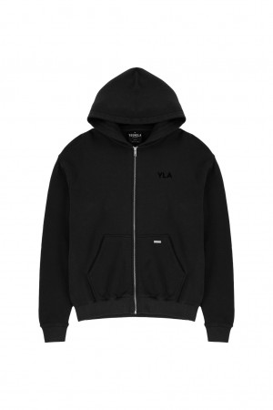 YoungLA 515 Monarch Zip-up Erkek Kapşonlu Siyah | 607-TPSJCB