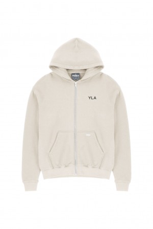 YoungLA 515 Monarch Zip-up Erkek Kapşonlu Krema | 753-ZIDRGW