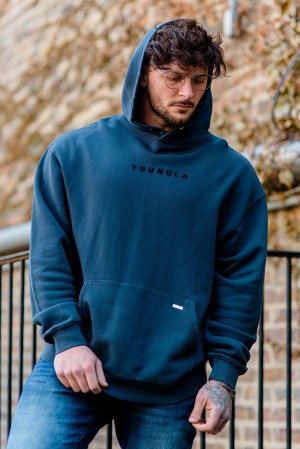 YoungLA 535 Monarch Pullovers Erkek Kapşonlu Lacivert | 025-JKCYAO