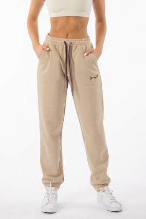 YoungLA W207 Triple String Kadın Jogger Pantolon Bej Rengi | 836-ZXMBOH