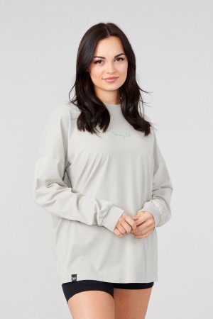 YoungLA W416 Retro Long Sleeve Kadın Üstler Açık Gri | 385-QWYOAN