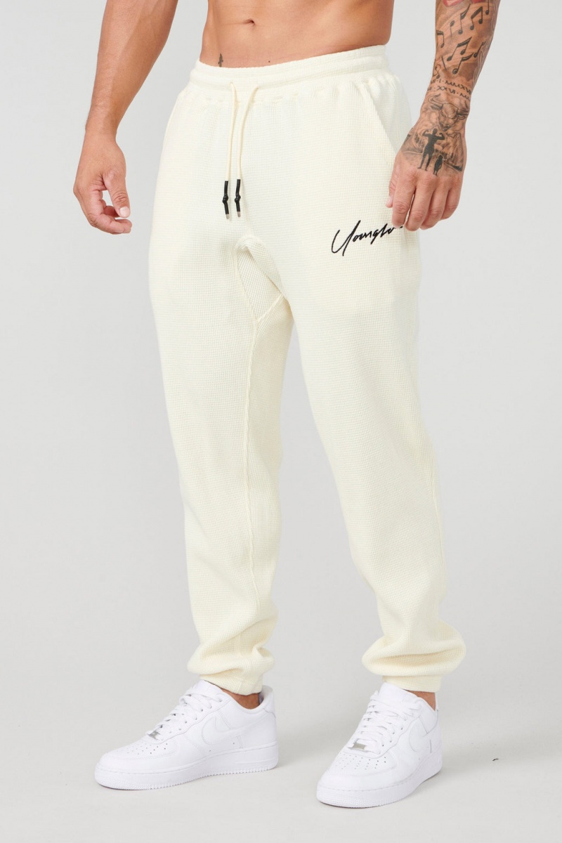 YoungLA 207 Cozy Thermal Erkek Jogger Pantolon Krema | 921-OSYXRL