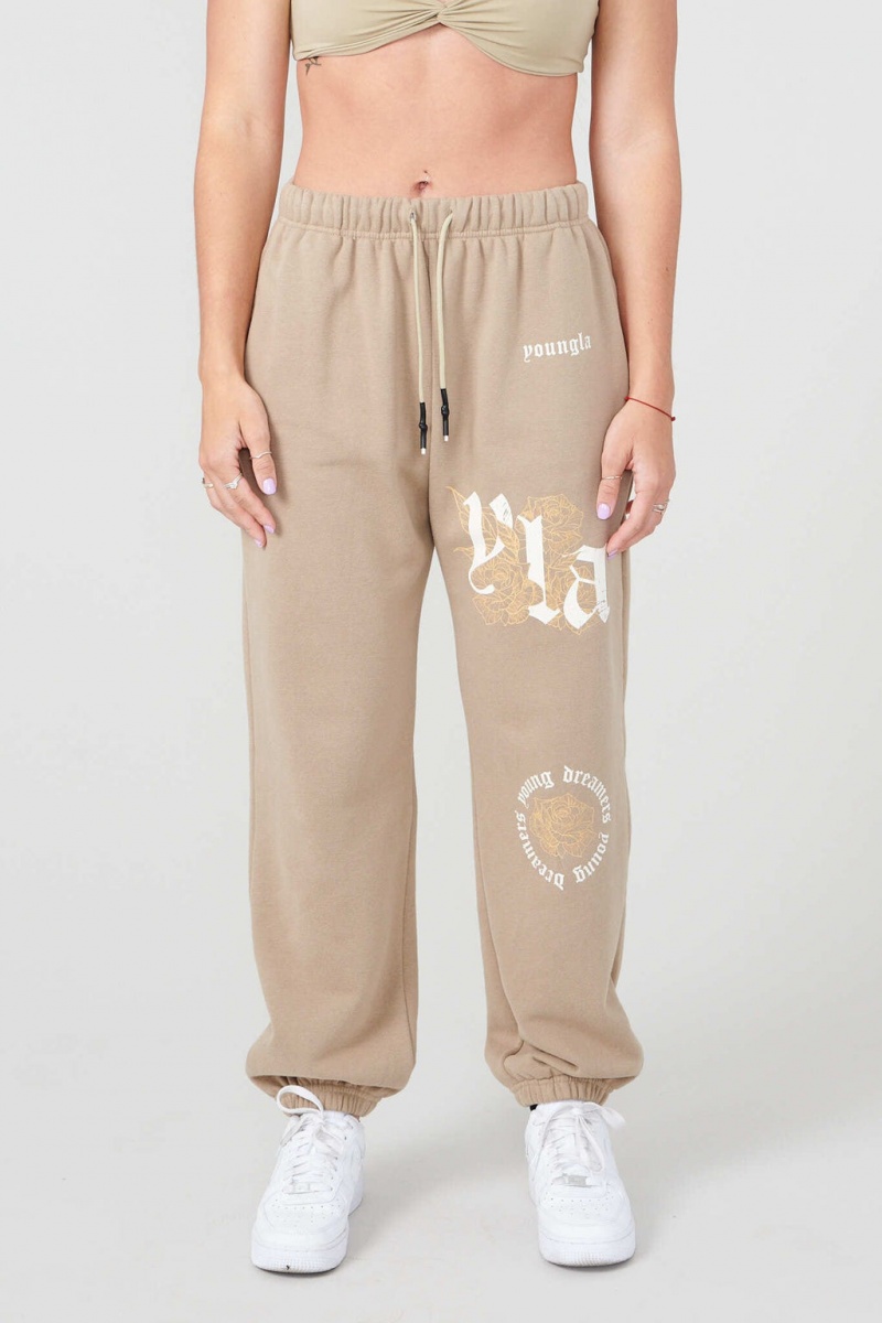 YoungLA W224 Rose Kadın Jogger Pantolon Bej Rengi | 491-STYCUJ