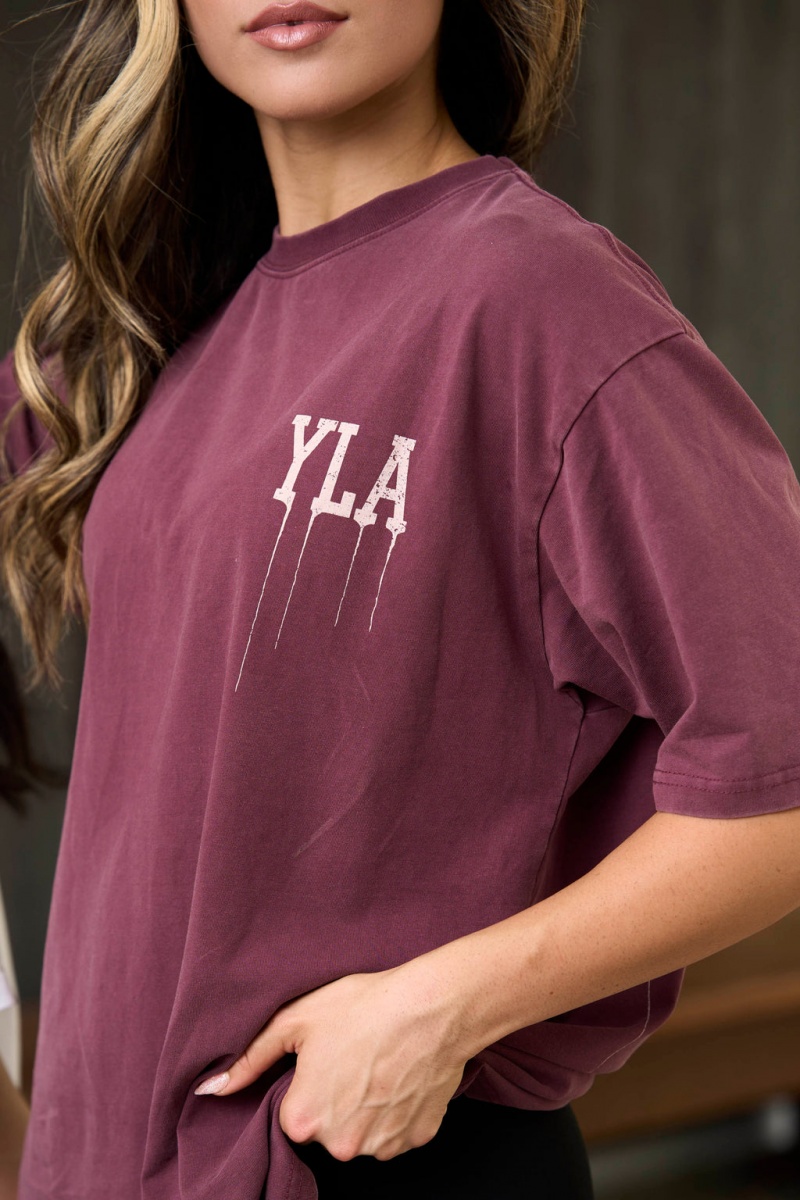 YoungLA W428 - Drip Oversized Kadın Üstler Bordo | 946-YXZSDC