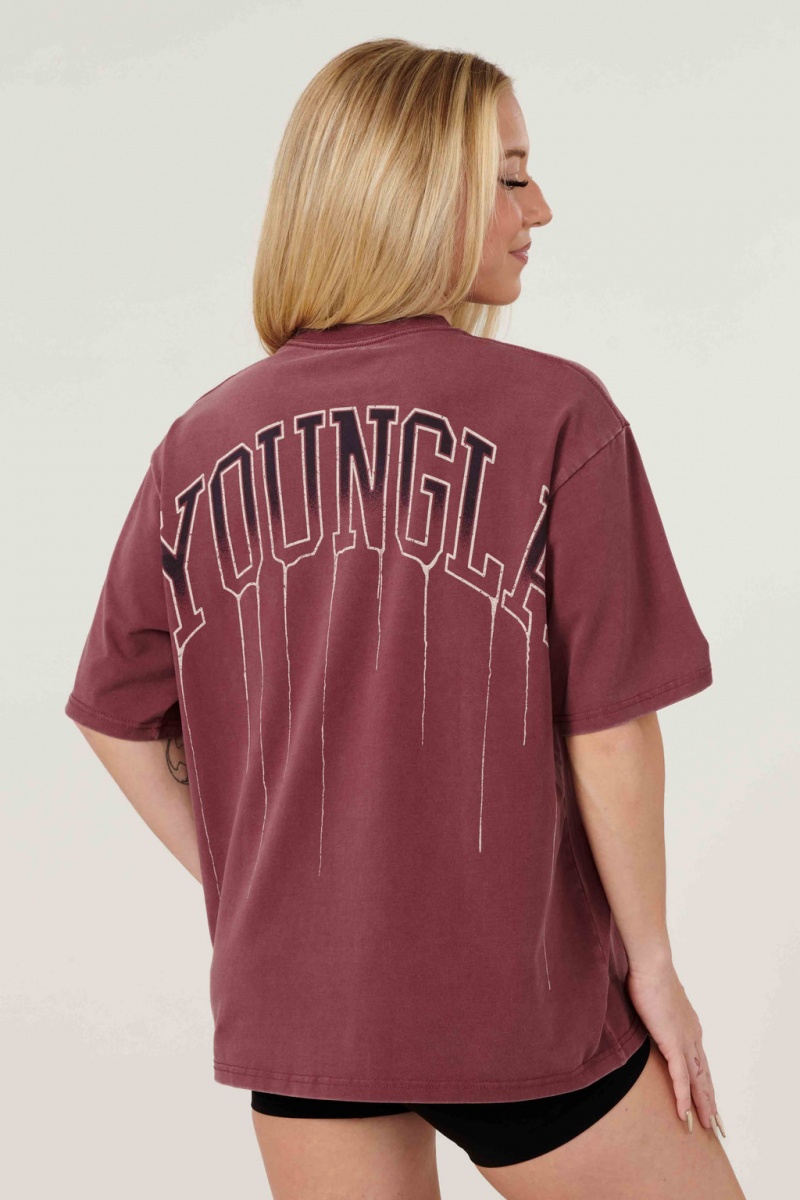 YoungLA W428 - Drip Oversized Kadın Üstler Bordo | 946-YXZSDC