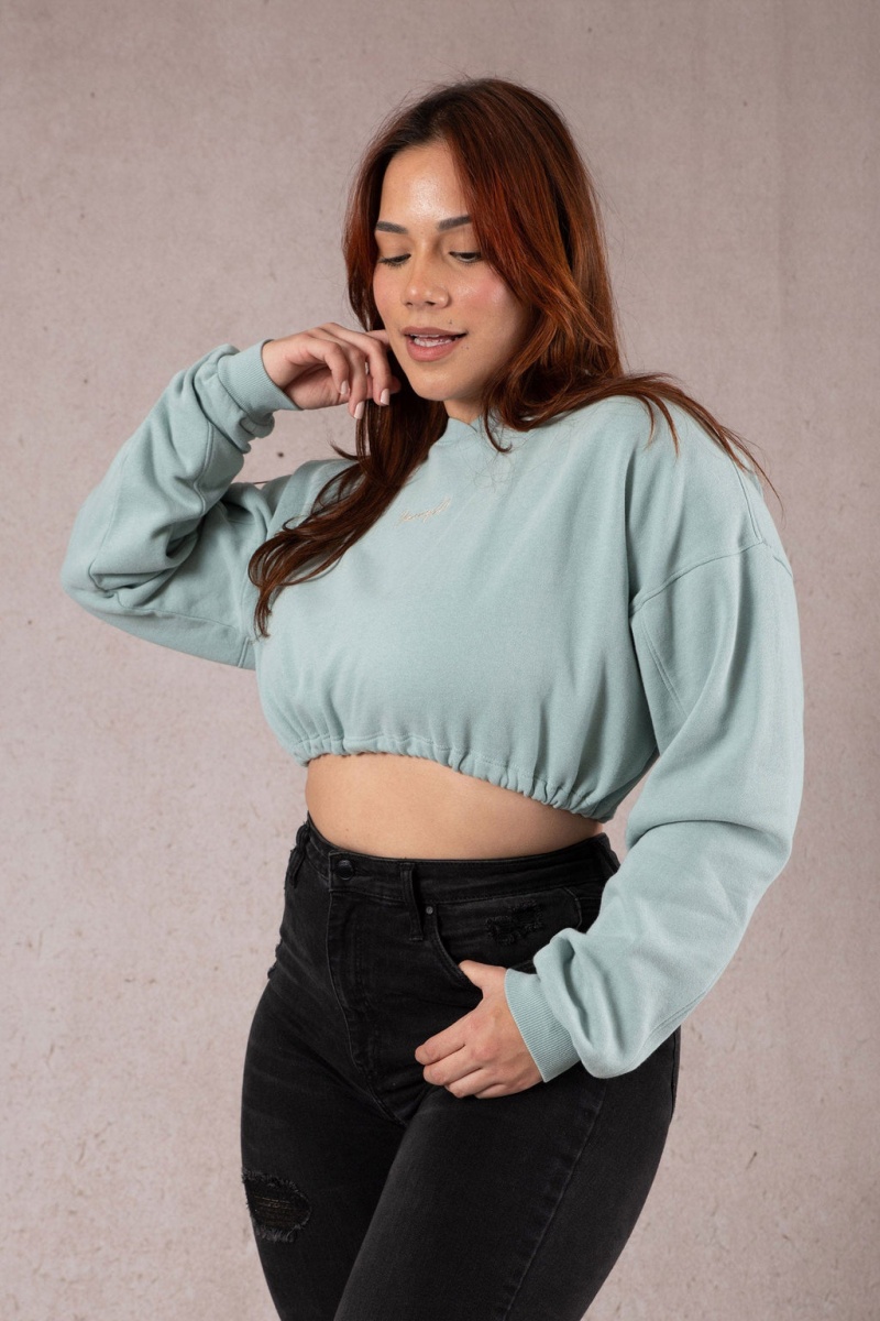 YoungLA W507 Scrunch Cropped Kadın Sweatshirt Turkuaz | 967-RSXBZI